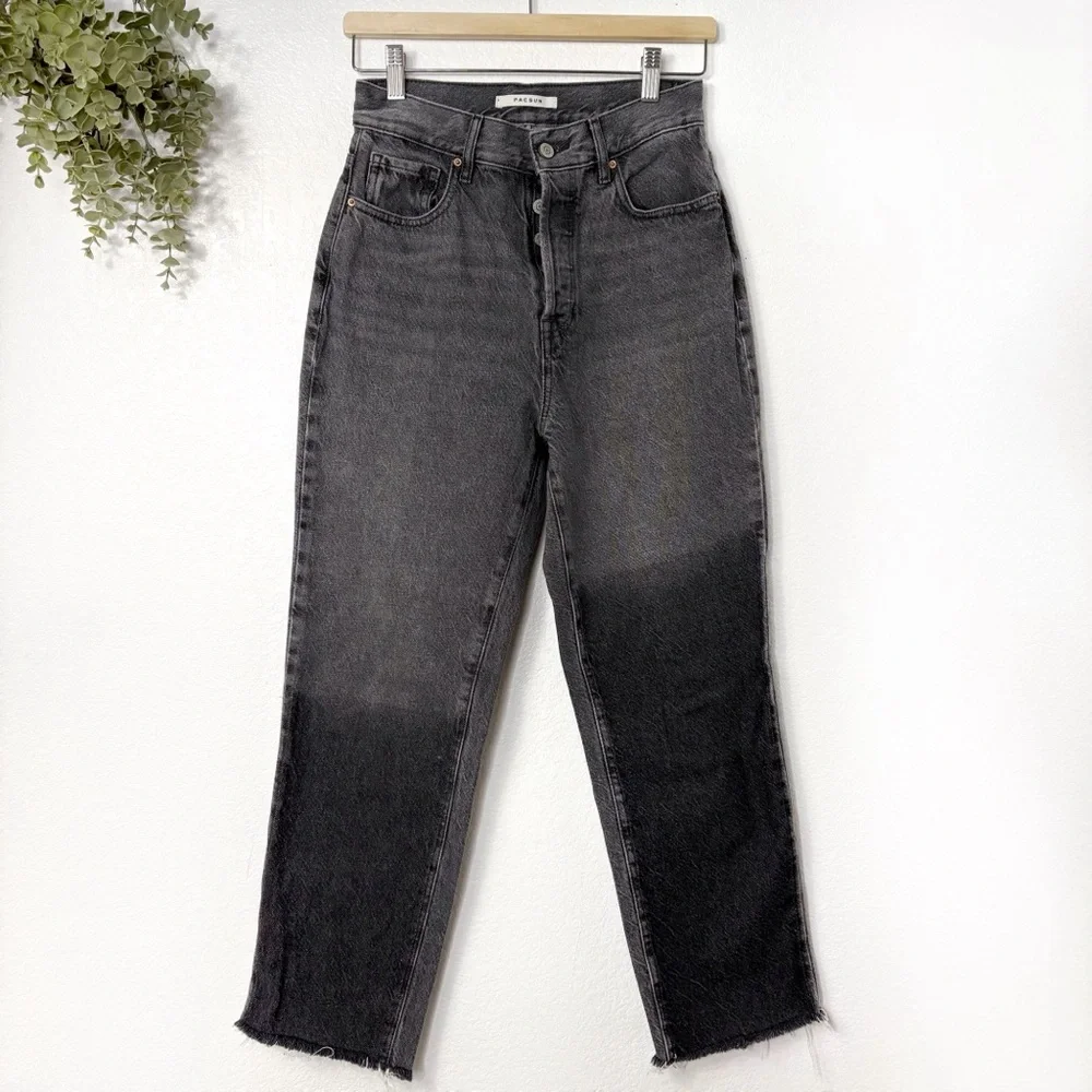 PACSUN‎ • Eco Black Two-Tone High Waisted Straight Leg Jeans - Picture 3 of 7